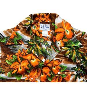 Vintage Kai Nani Hawaiian Shirt M Dagger Short Sleeves Pocket Hibiscus Hawaii